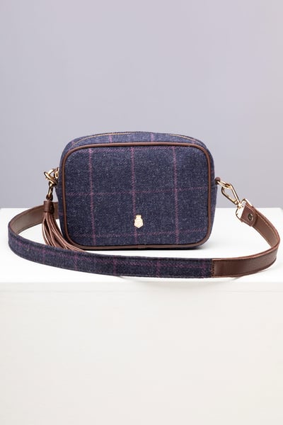 Bolso cruzado de mujer en tweed - Helmsley - Tweed azul marino/Azul marino
