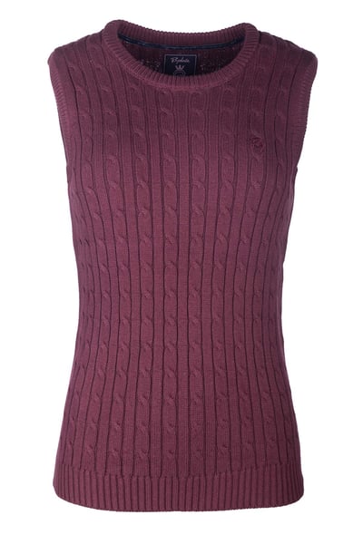 Ladies Crew Neck Cable Knit Vest - Emma - Burgundy