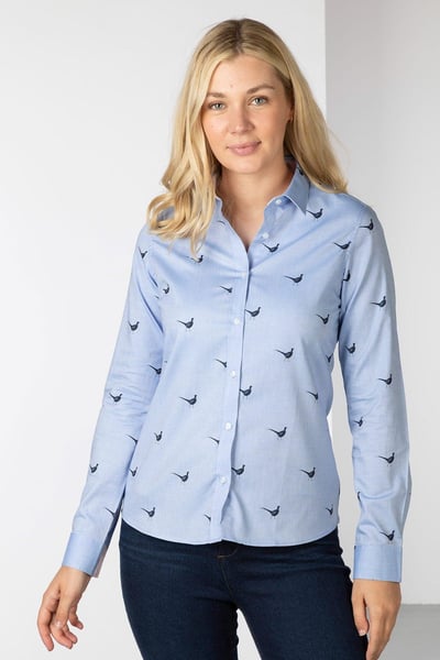 Ladies Oxford Cotton Printed Shirt -  Audrey II - Blue Pheasant