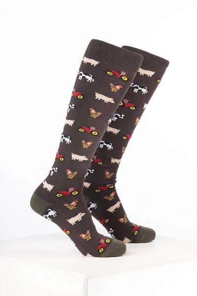 Men’s Farm Welly Socks - Farm Yard Brown
