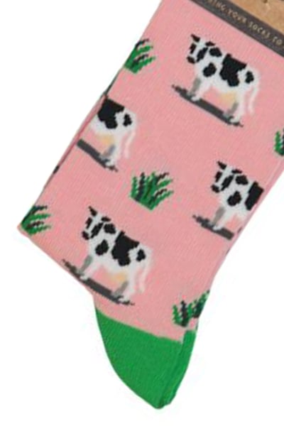Ladies Bamboo Funky Socks - Grazing Cow