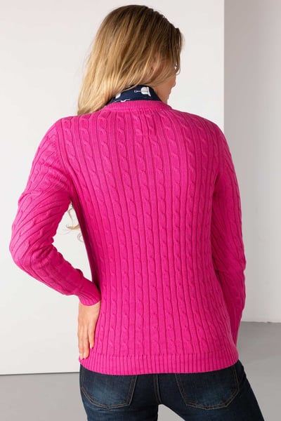 Ladies V Neck Cable Knit Jumper - Emma - Bonbon