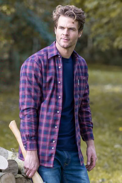 Men's Fleece Lined Shirt - Navy/Red