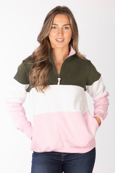 Ladies Plain Sweatshirt - Byland - Sorbet/White/Olive