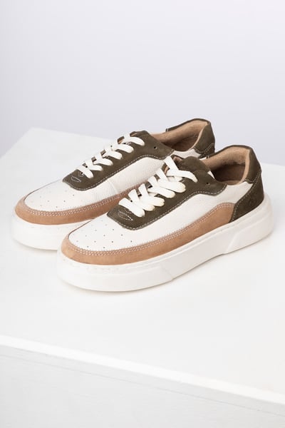 Ladies Leather Trainers - Allerton - White/Olive