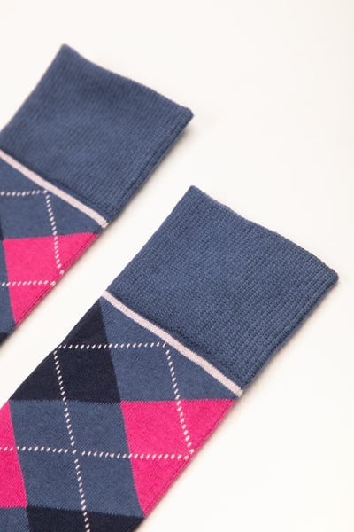 Junior Knee Length Socks - Argyle Denim/Bonbon