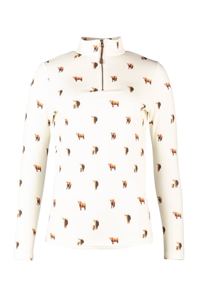 Ladies Long Sleeved 1/4 Zip Top - Foxholes - Highland Cow