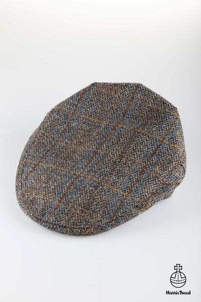 Men's Harris Tweed Flat Cap - Danby - Brown/Blue Check