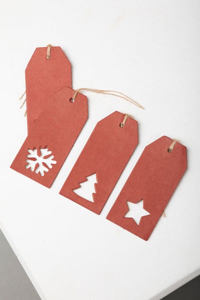 Kraft Paper Christmas Gift Tags - 12 Pack - Red