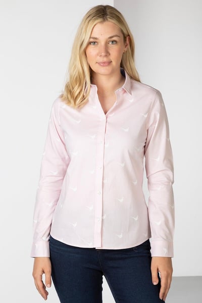 Ladies Oxford Cotton Printed Shirt -  Audrey II - Pink Pheasant
