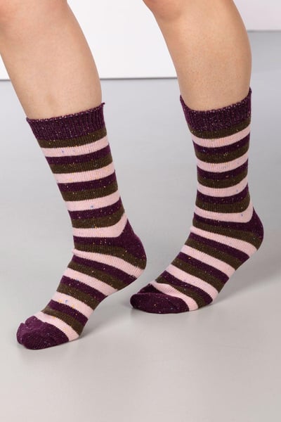 Ladies Striped Boot Socks (3 Pack) - Berry
