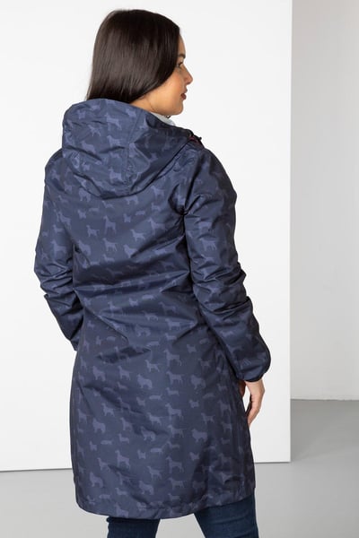 Ladies 3/4 Length Waterproof Jacket with Hood - Multi Dog Navy