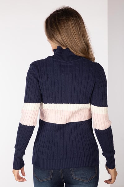 Pull rayé à fermeture éclair quart de tour pour femme - Bramham - Marine