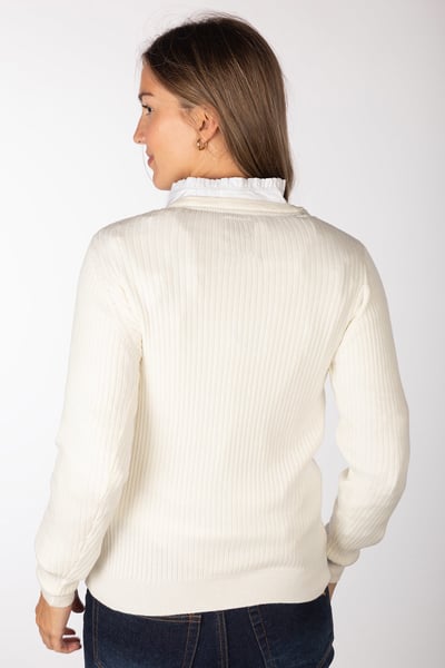Ladies V Neck Ribbed Jumper - Gemma - Cream