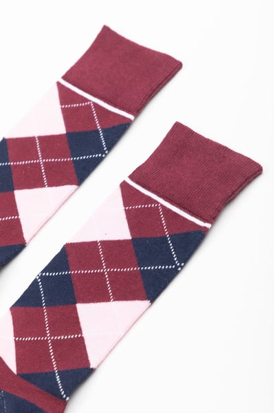 Ladies Argyle Ankle Socks - Burgundy/Navy