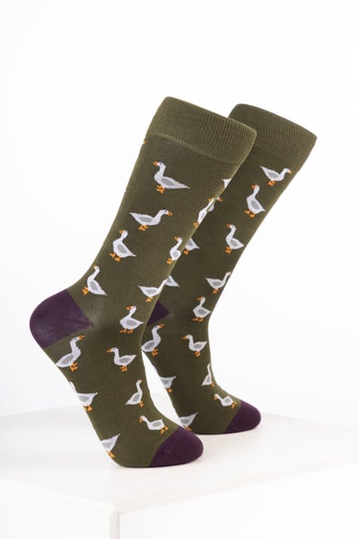 Damen-Knöchelsocken mit Vogelmotiv - Gans Dunkeloliv