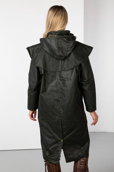 Ladies Full Length Wax Jacket - Hannah - Olive