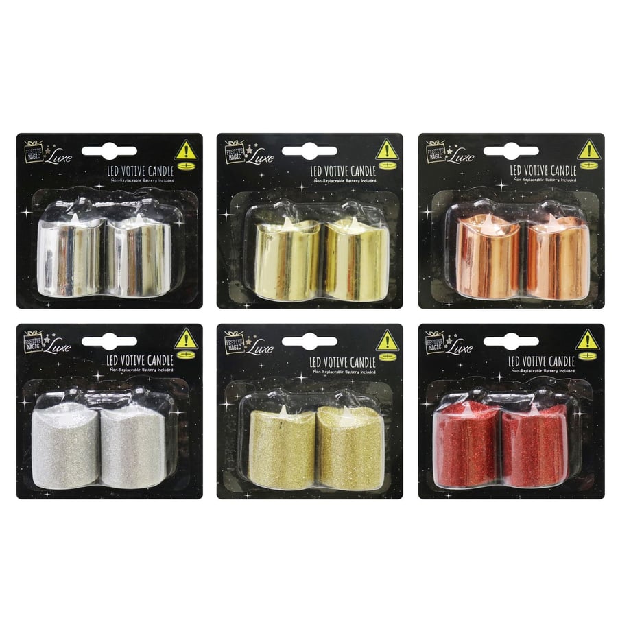 Festive Magic Luxe LED Glitter Votive Candle Assorted UK