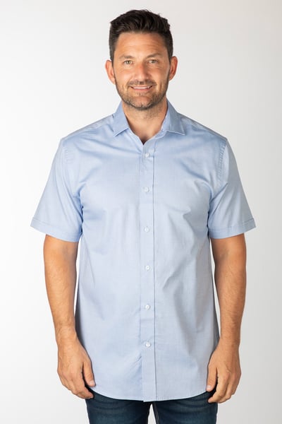 Men's Short Sleeved Oxford Cotton Shirt - William - Blue