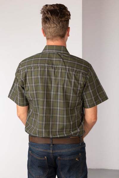 Men's Short Sleeved Check Shirts - Wetwang Dark Olive