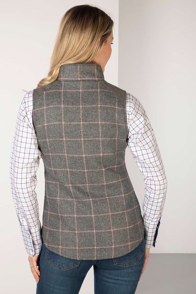 Ladies Tweed Waistcoat - Haworth - Grey/Pink