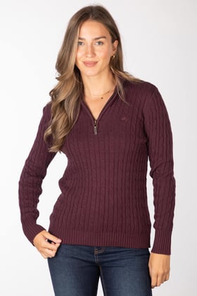 Ladies Quarter Zip Cable Knit Jumper - Emma