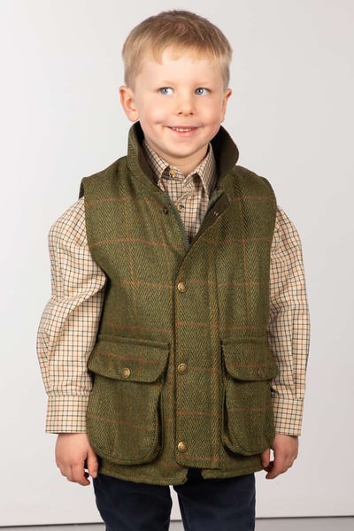 Toddler Fleece Lined Tweed Waistcoat – Derby - Dark Check
