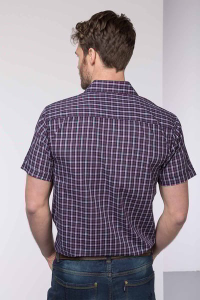 Men's Short Sleeved Checked Shirts - Wykeham Navy
