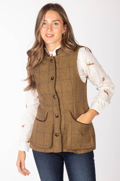 Gilet boutonné en tweed pour femme - Rievaulx - Beige Tweed