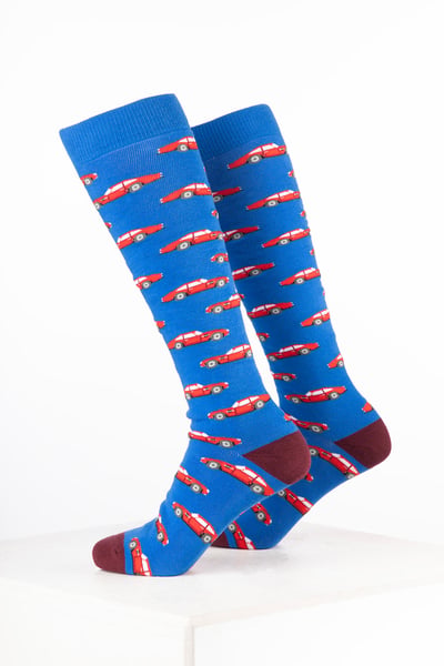 Herren-Gummistiefelsocken mit Automotiv - Blauer Sportwagen