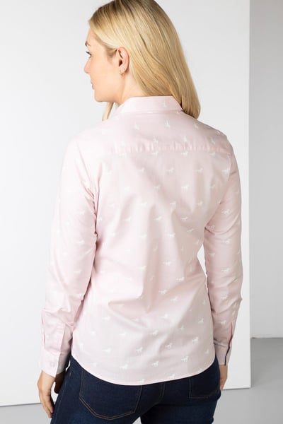 Ladies Oxford Cotton Printed Shirt -  Audrey II - Pink Horse