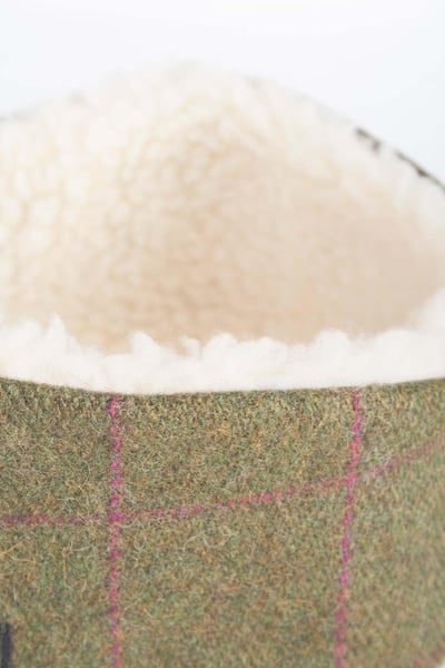 Ladies Sherpa Lined Tweed Headband - Plum Check