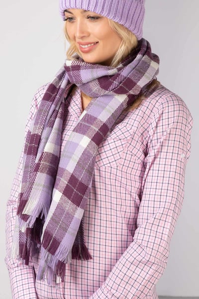 Ladies Checked Scarf - Polly - Lilac