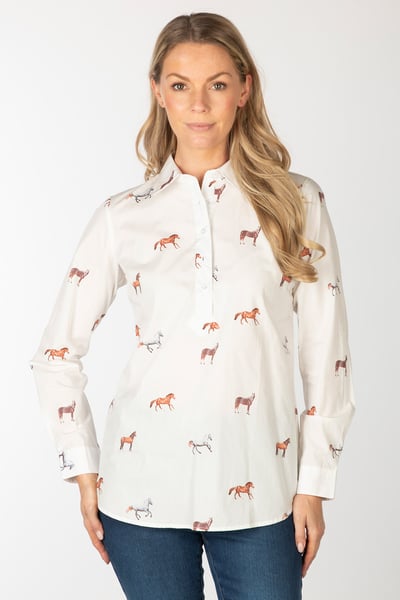 Ladies Printed Overhead Shirt - Wistow II - Horse White