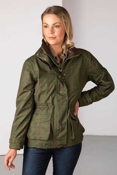 Ladies Tweed Print Shooting Jacket - Danby - Olive