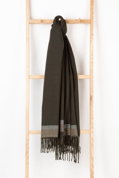 Ladies Stripe Scarf - Bella - Olive/Cream/Camel