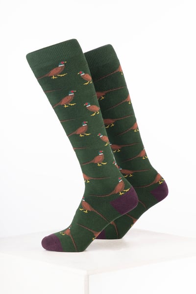 Women’s Bird Welly Socks - Walking Pheasant Dark Olive
