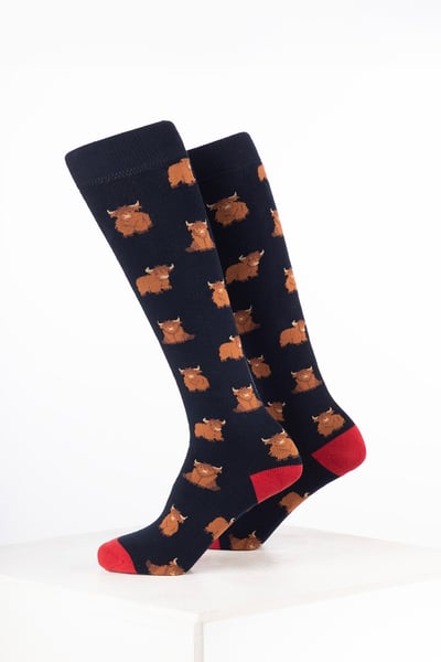 Calcetines de agua con diseño de animales para niños - Vaca de las Tierras Altas Azul Marino
