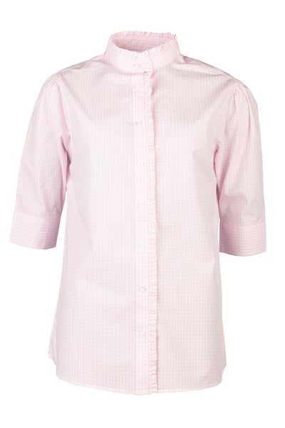 Ladies Ruffled Short Sleeved Shirt - Ivy - Pink Gingham