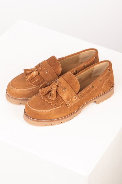 Ladies Chunky Tassel Suede Loafers - Wrelton - Tan