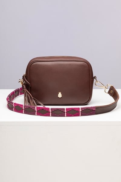 Ladies Leather Cross-Body Bag - Helmsley - Chestnut/Damson/Berry