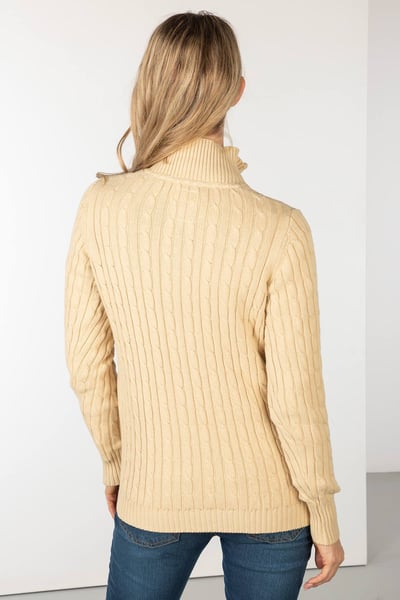 Ladies Quarter Zip Cable Knit Jumper - Emma - Beige