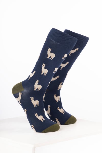Men’s Bamboo Rich Animal Ankle Socks - Llama Navy