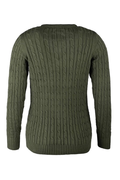 Ladies V Neck Cable Knit Jumper - Emma - Khaki