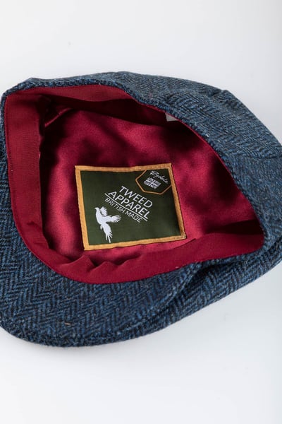 Casquette plate Harris Tweed pour homme - Danby - Carreaux à chevrons bleu marine