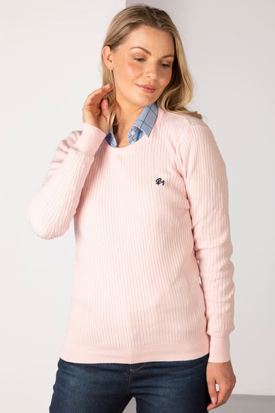 Ladies Crew Neck Ribbed Jumper - Gemma - Sorbet