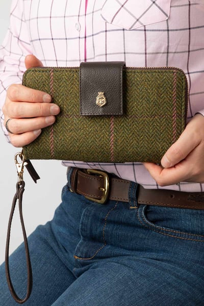 Ladies Tweed Clutch Purse - Helmsley - Dark Green