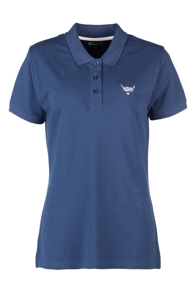 Ladies Highland Cow Polo Shirt - Kirby - Denim