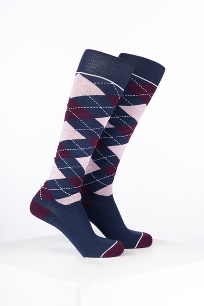 Women’s Bamboo Rich Argyle Riding Socks - Argyle Navy/Dark Berry/Soft Pink