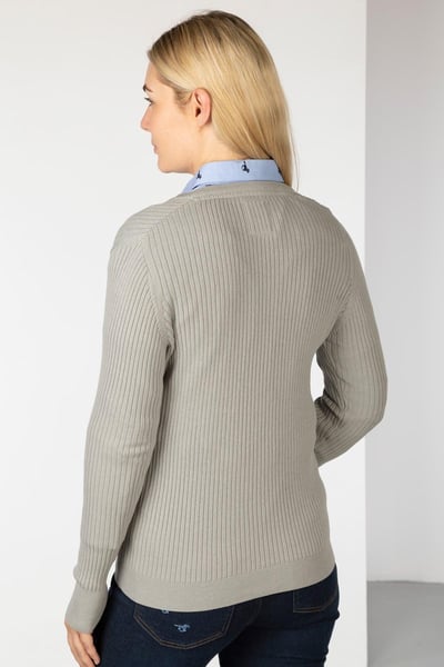 Ladies V Neck Ribbed Jumper - Gemma - Grey